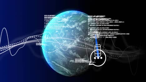 animación del procesamiento de datos sobre el globo sobre fondo negro