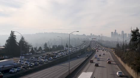 cars driving through city traffic on i-5 in seattle