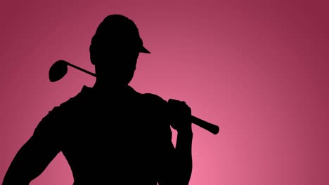 Animation-of-silhouette-of-golf-player-holding-club-on-pink-background