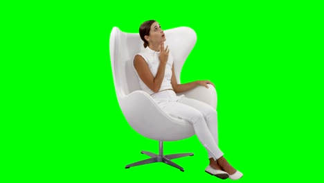 a woman looking at virtual touch screen