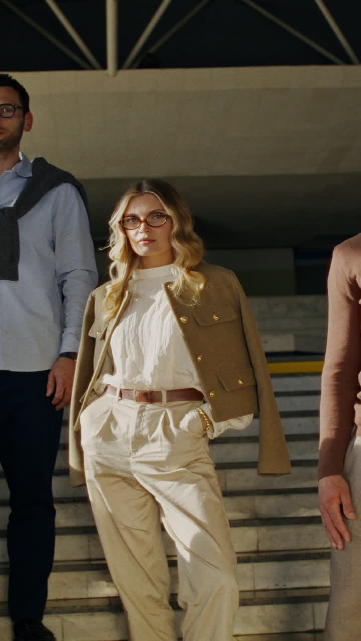 Stylish People Posing on Stairs