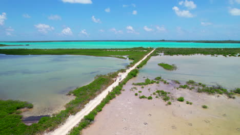 aerial above sian kaʼan reserve a biosphere reserve in tulum municipality in the mexican state of quintana roo, drone fly above tourist attraction in caribbean sea mexico