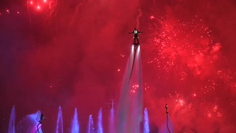 4k: impresionante flyboard led y fuegos artificiales durante el nuevo año 2023 en sharjah, emiratos árabes unidos