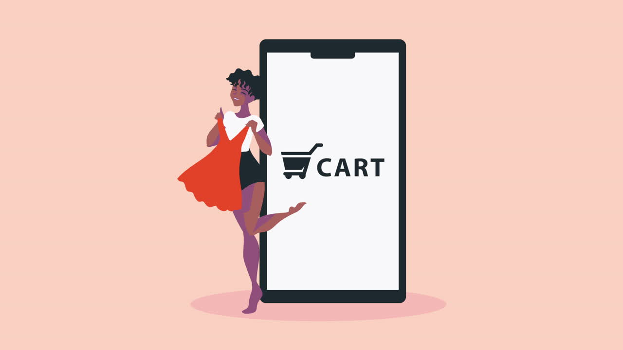 animación del mercado de comercio electrónico del carrito de compras