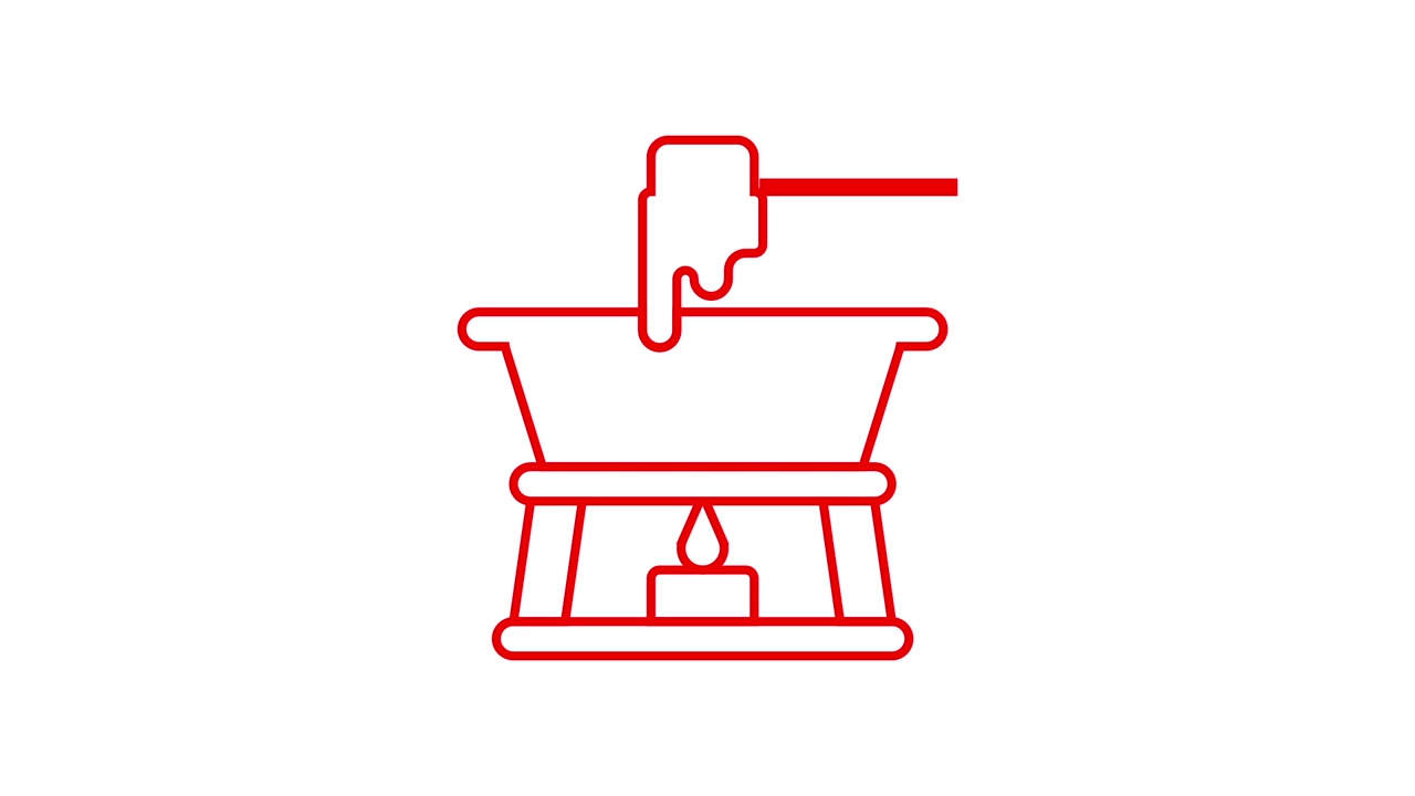 Animated Red Line Art of a Fondue Pot with Fork