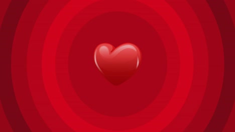 Animation-of-heart-over-red-circles-on-red-background