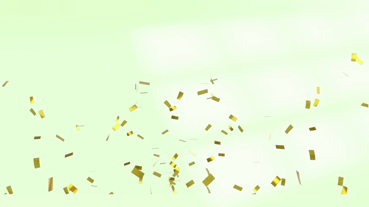 Animasi confetti emas berjatuhan di latar belakang kuning