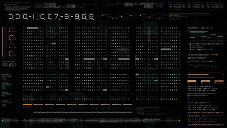 futuristic hi-tech graphic user interface head up display with digital code and data info graphic telemetry information display for desktop screen background