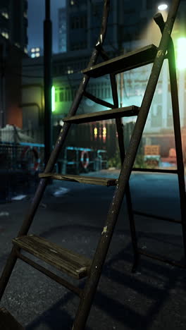 rusty ladder in a city alleyway