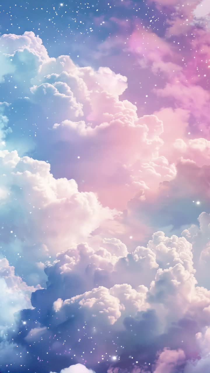 Dreamy clouds in pastel hues from a low-angle view, creating a serene, ethereal atmosphere perfect