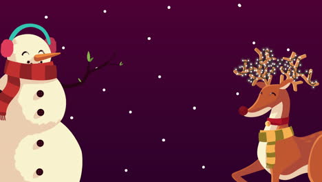 feliz navidad animación con hombre de nieve y renos