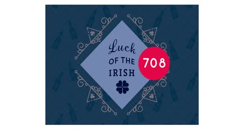animación de números y suerte del texto irlandés con trébol sobre fondo azul