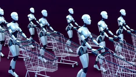 4k concept animation of women robots shopping