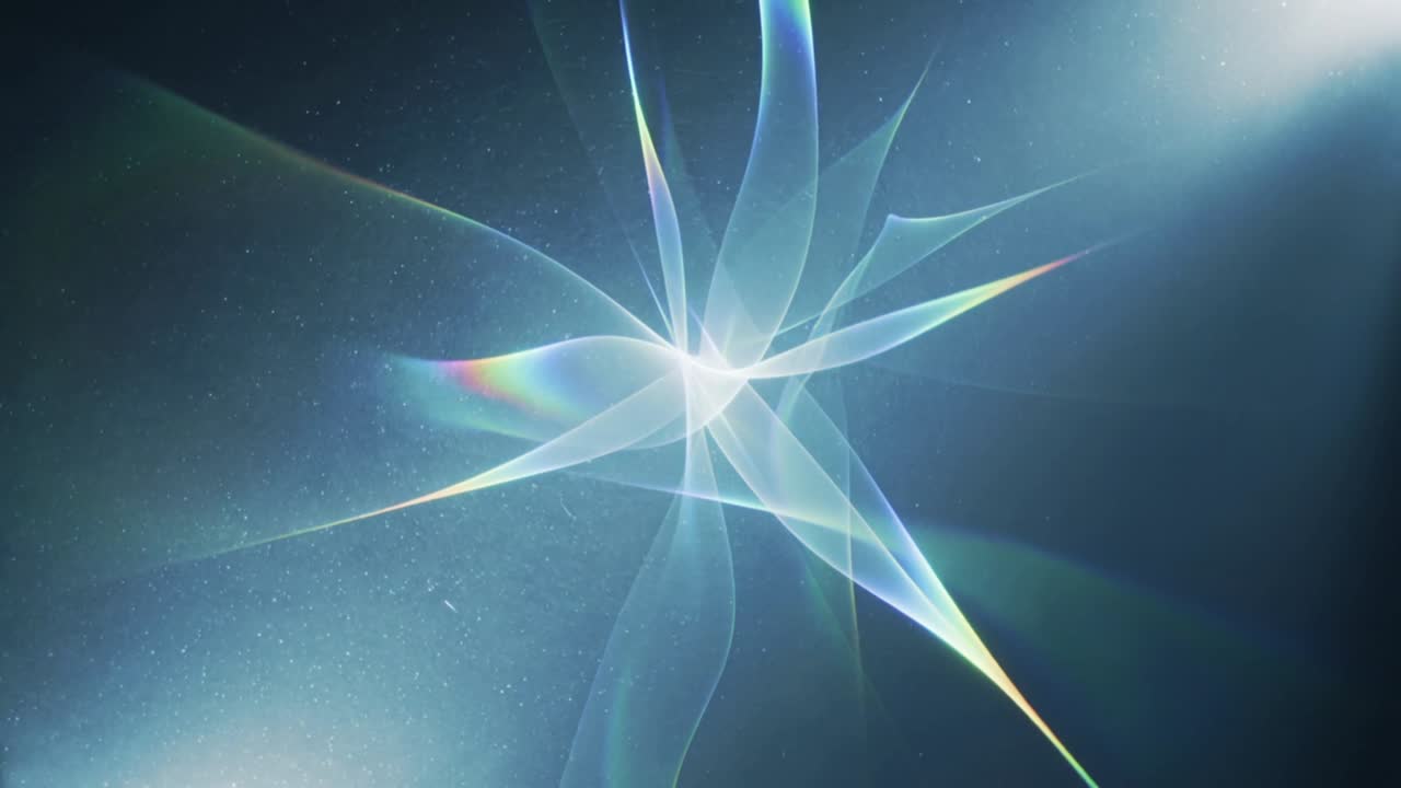 Starting frame showing ribbon form evolving with pulsing core prism edges dust top-right flare