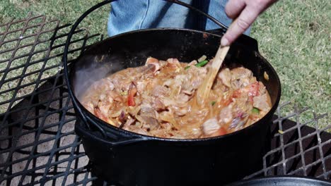 Traditional-outdoor-cooking-of-lamb-in-South-Africa,-close-up