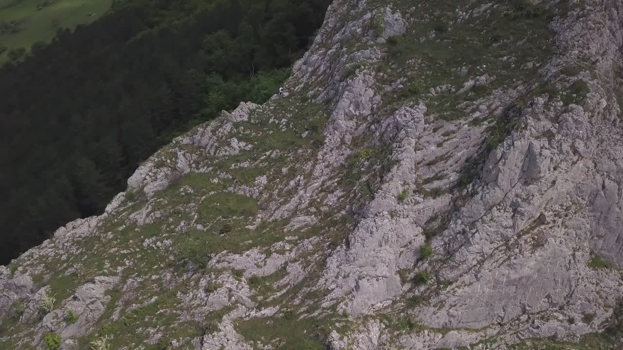 Aerial View, Summit Of Rocky Cliff Overlooking Green Vegetation, Nature Landscape