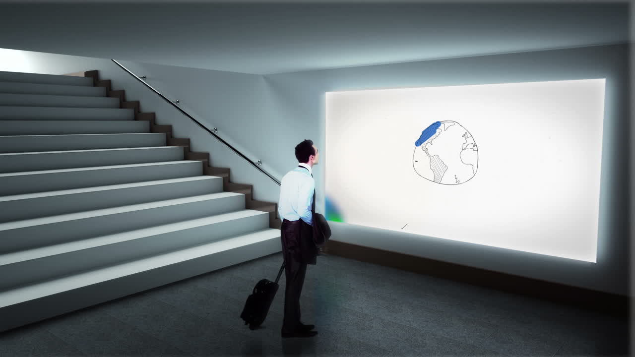 Businessman looking at brainstorm on screen