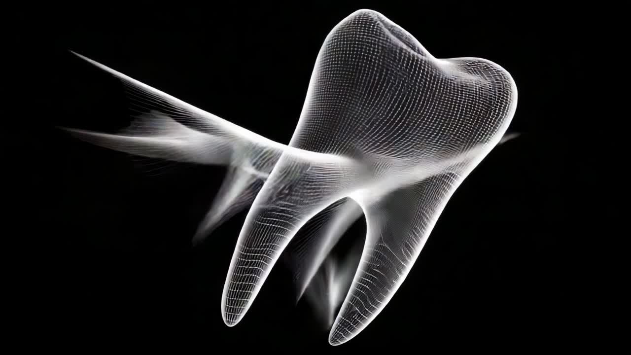 A Stunning Visualization of a Tooth Model Showcasing Intricate Details through a Unique Mesh Design Against a Dark Background, Demonstrating the Advanced Technology in Dental Representations