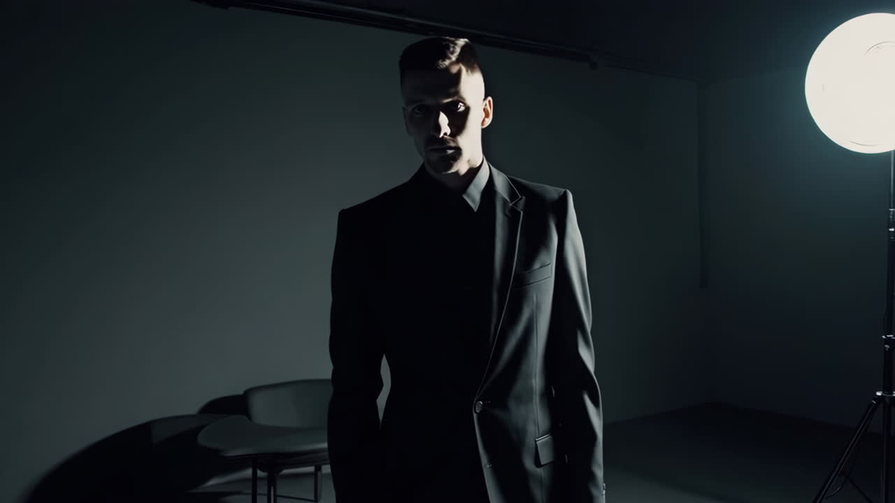 Dramatic Portrait of a Man in a Suit Under Spotlight