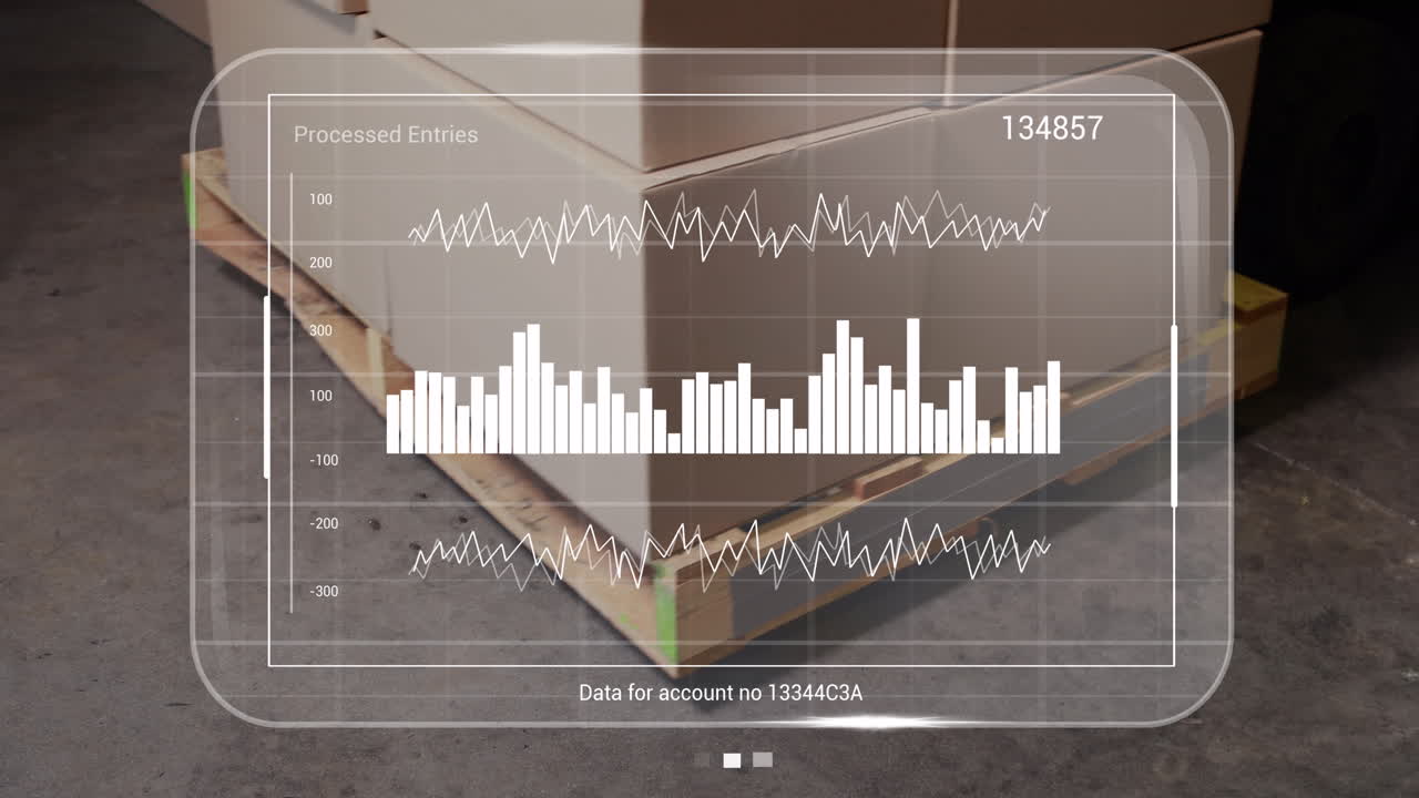 카드보드 상자 위의 화면에서 데이터 처리의 애니메이션