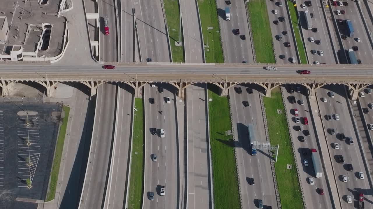 View of Dallas downtown with highways and green spaces in Texas