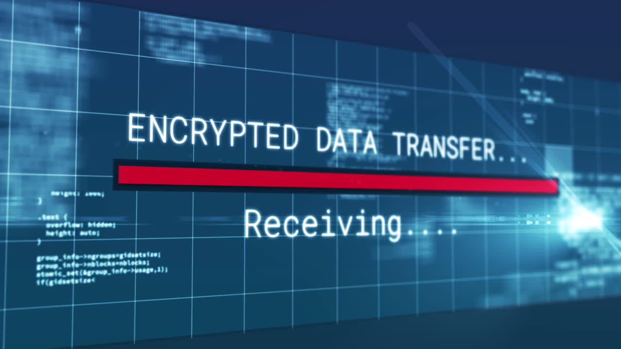 animación de la transferencia de datos cifrada texto parpadeante interfaz digital en la pantalla