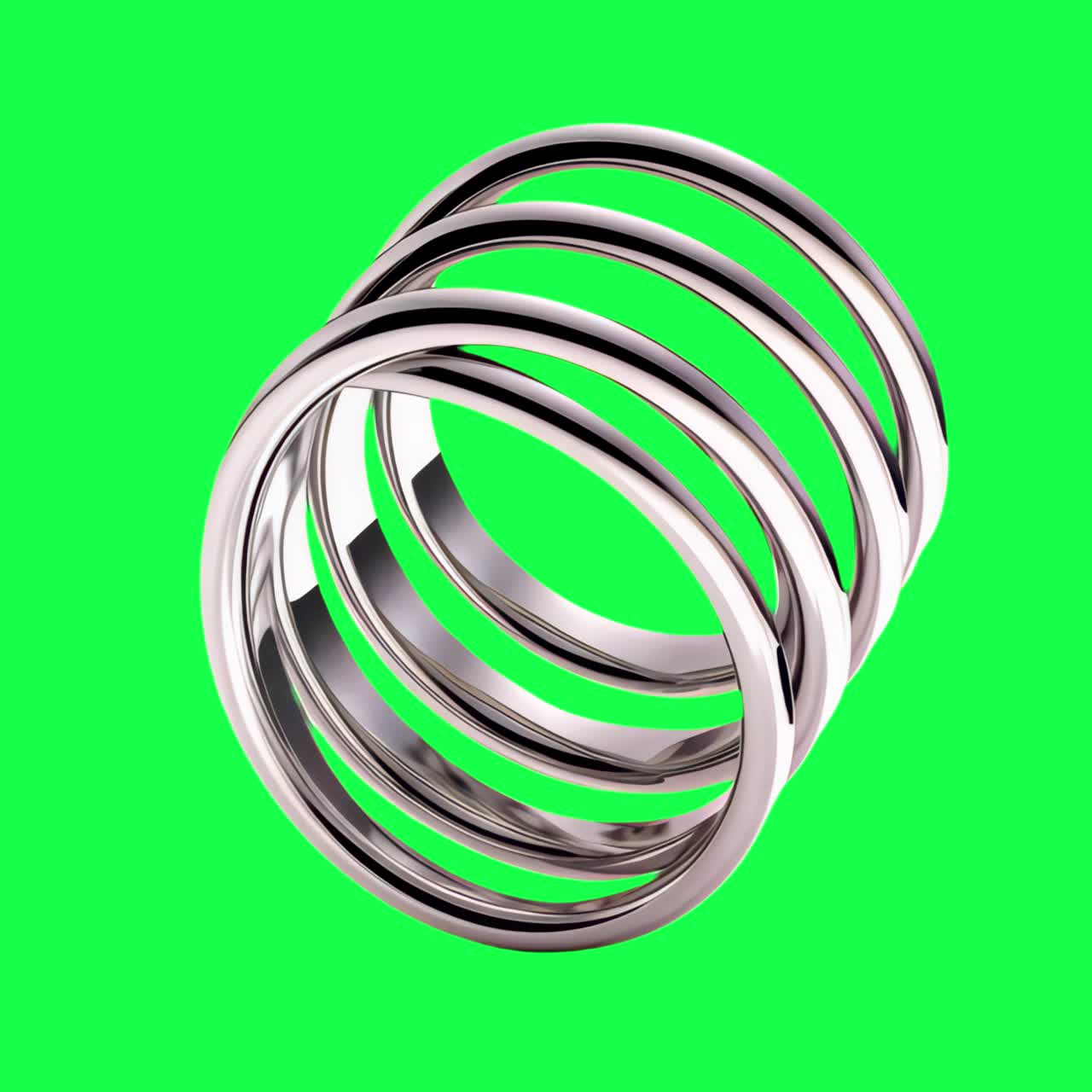 Animation élégante de design de bague en argent en spirale, vidéo 4K transparente, fond vert