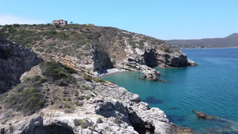 Aerial-View-over-Rocky-Kaladi-Beach-in-Kythira-Island,-Greece