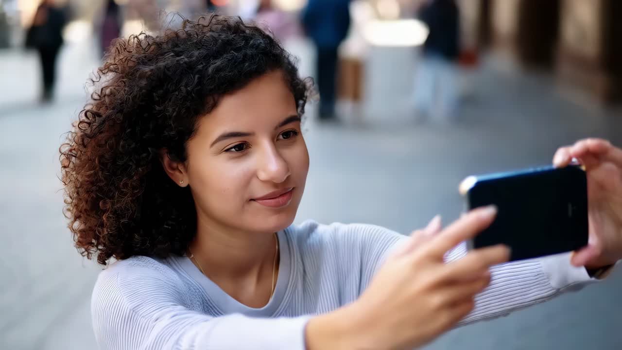 mujer joven tomando una selfie al aire libre