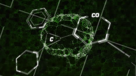 animación del cerebro humano, red de conexiones con estructuras químicas
