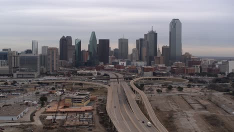 establishing drone shot of downtown dallas