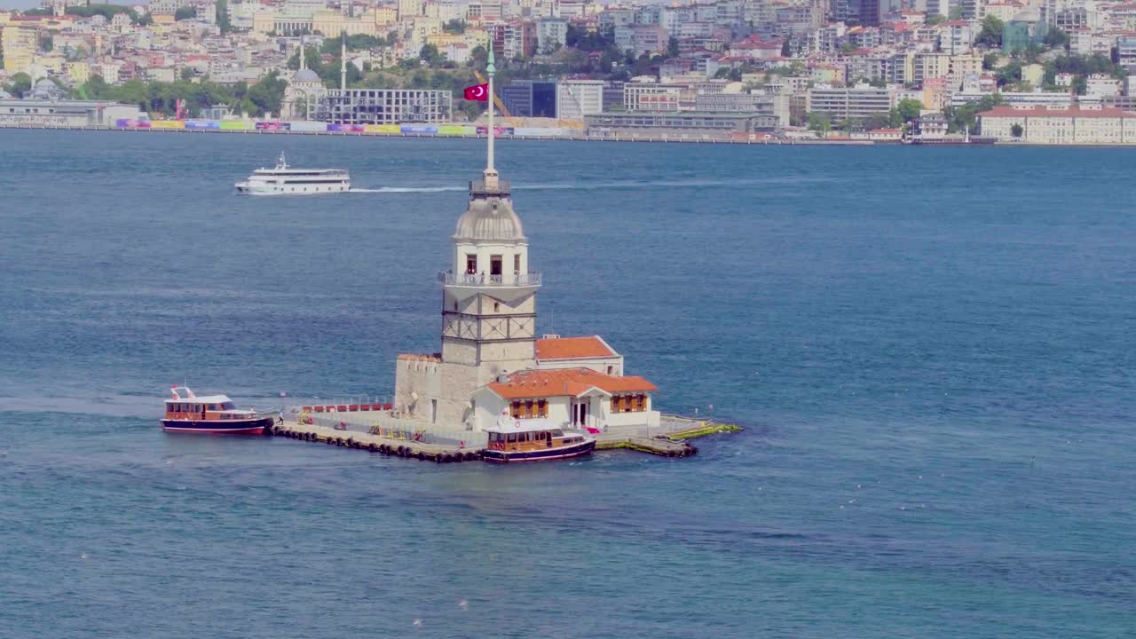 Torre de la Doncella, tomada al mediodía, metraje de video aéreo en 4K