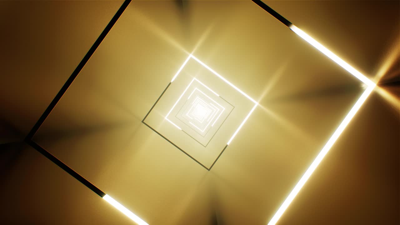 golpe de luz brillante en la rotación del túnel cuadrado dorado vj bucle