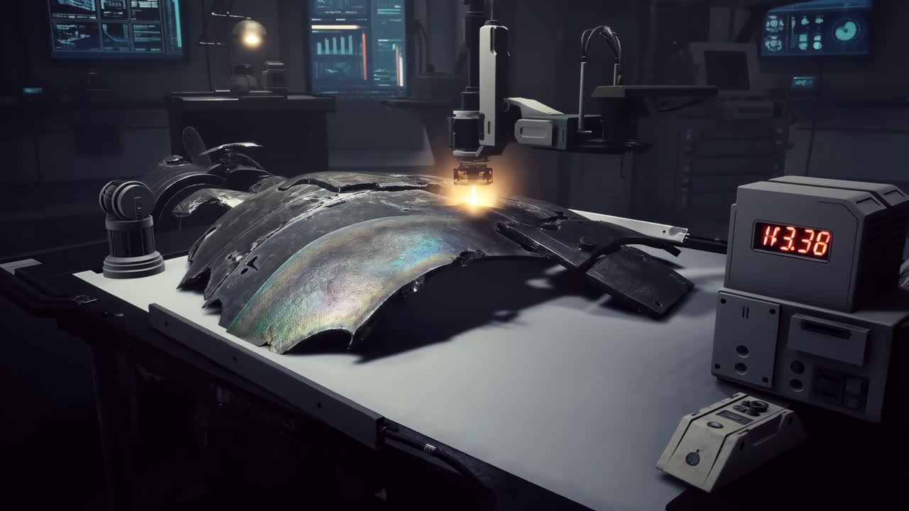 Robotic Arm Working on Advanced Metal Component in a Futuristic Laboratory