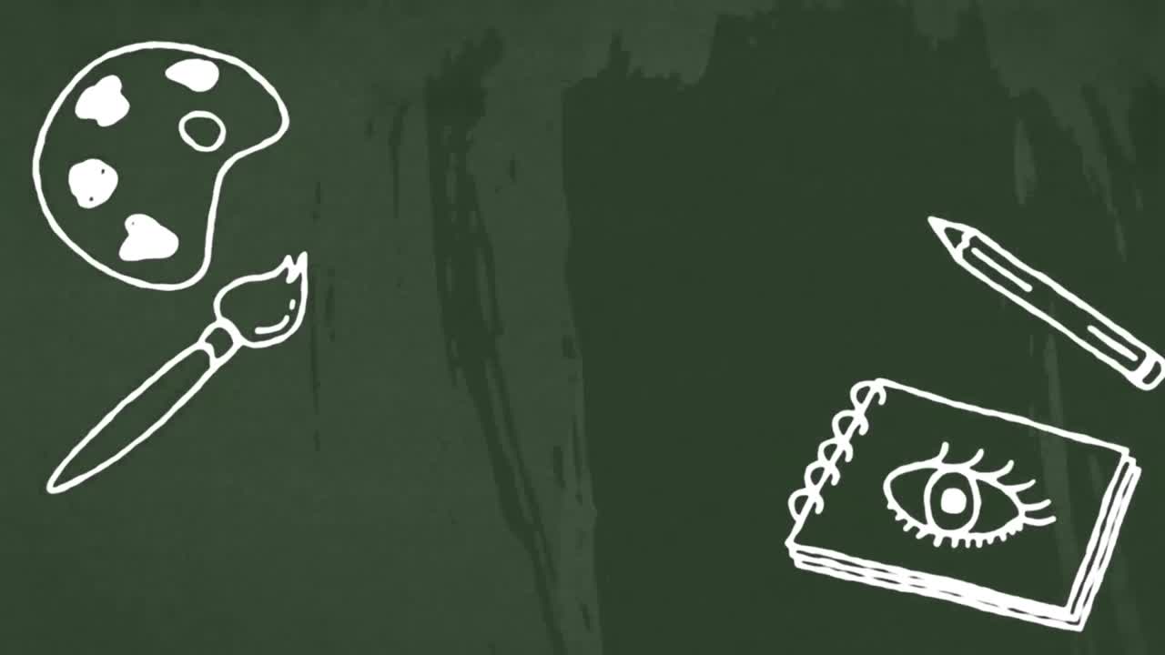 초록색 배경에 있는 학교 아이콘의 애니메이션