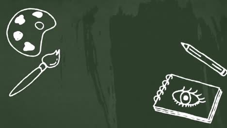 animación de los iconos de los artículos escolares en fondo verde