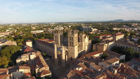 cathedral and medical faculty montpellier france drone view