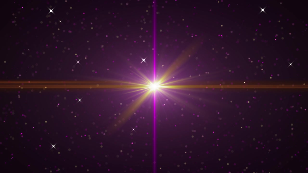 Fondo de fantasía con explosión de luz cósmica, centro brillante intenso, atmósfera con destellos flotantes y destello de lente.