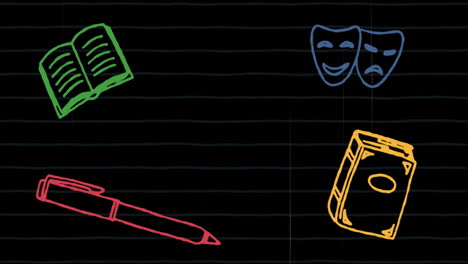 animation of school items icons on black background