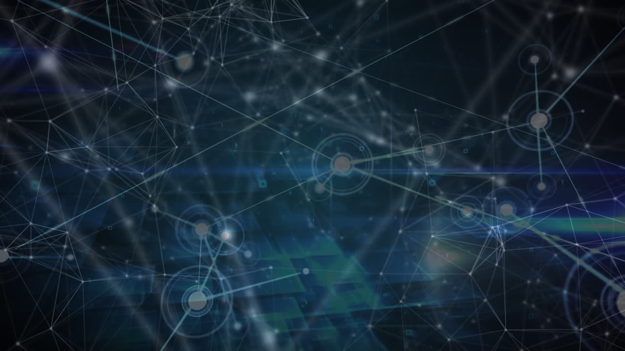 animación de la red de conexiones con iconos sobre fondo azul