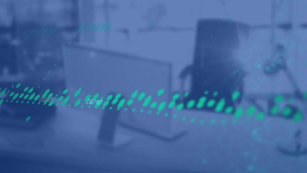 사무실의 책상 위에서 디지털 데이터 처리의 애니메이션