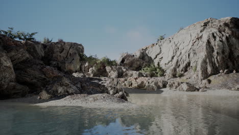 summer view of sea caves and rock cliffs