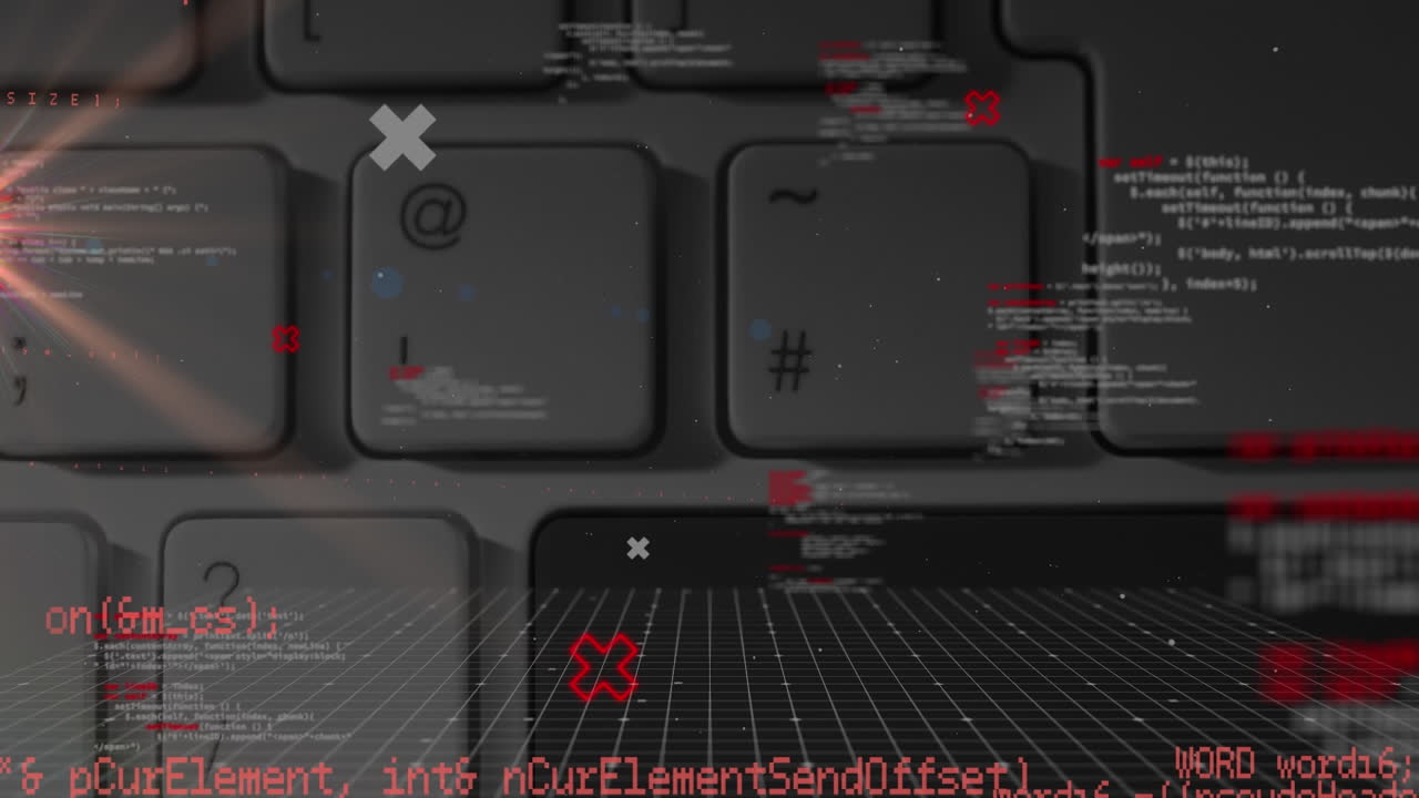 Animation of data processing and shapes over keyboard