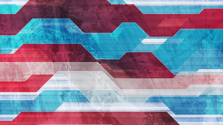 Blue, red and grey technical geometric grunge motion background