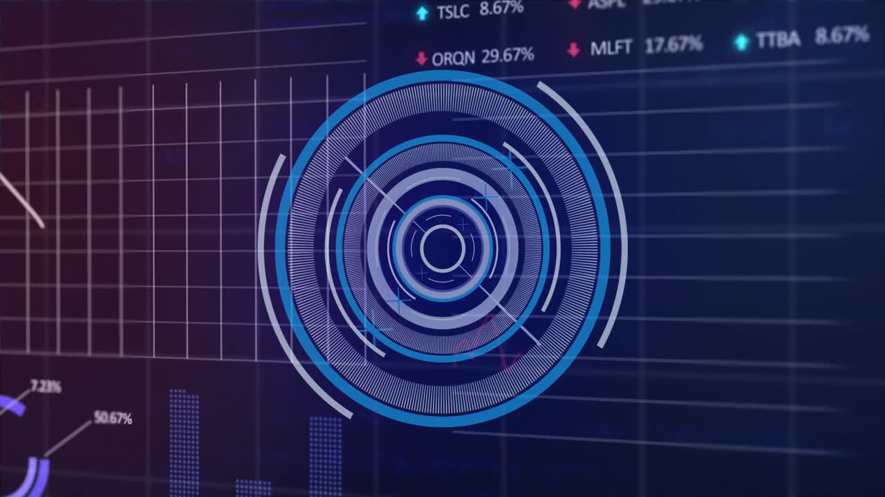 animación del escaneo del alcance y el procesamiento de datos sobre fondo azul