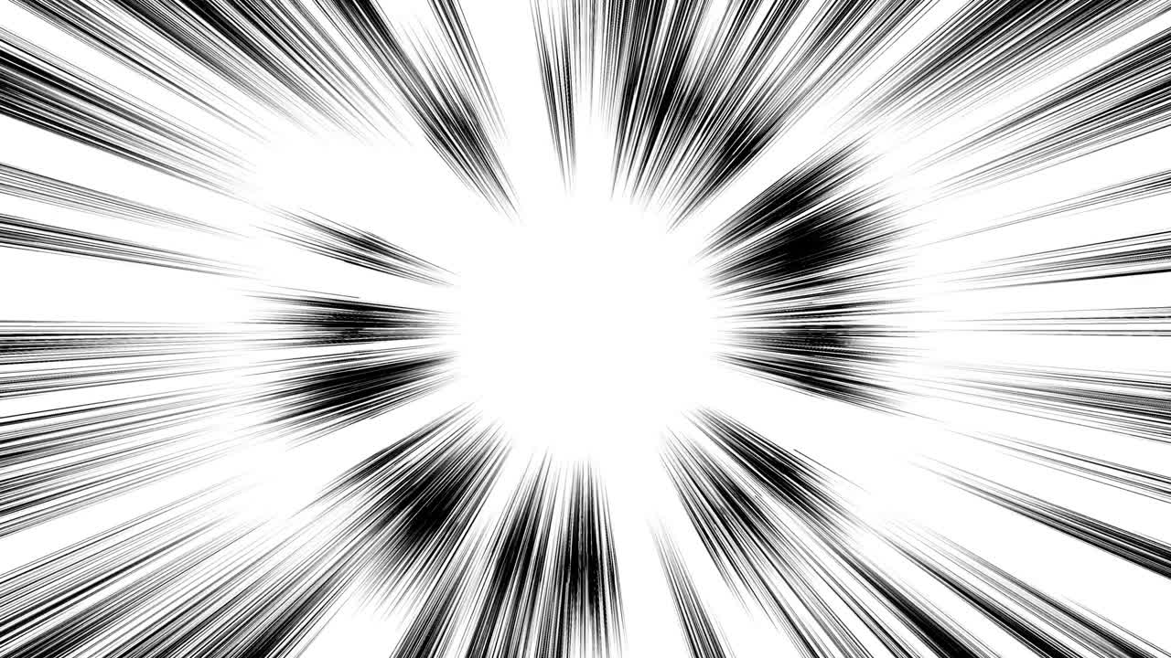 material cómico japonés. línea de velocidad, línea de efecto, línea de concentración. animación de bucle de línea concentrada de dibujos animados. marco de velocidad de manga. líneas radiales blancas y negras. alta velocidad.