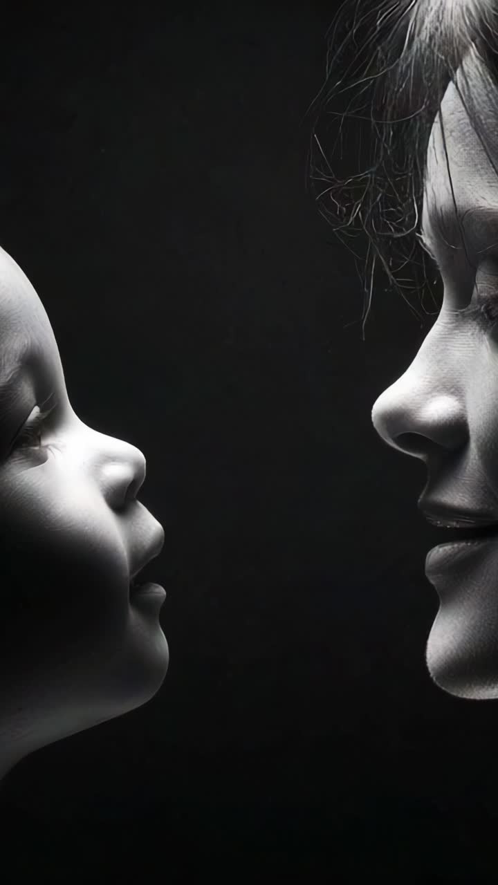 Connessione emotiva: l'intenso sguardo tra un bambino e una donna catturato in un'intramontabile fotografia in bianco e nero che mette in risalto l'amore e l'affetto