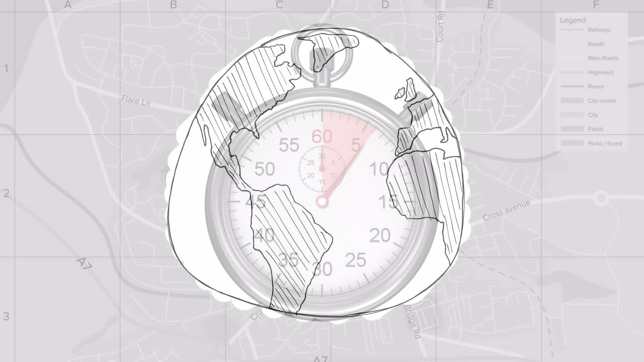 손으로 그린 지구와 스 ⁇ 워치의 애니메이션