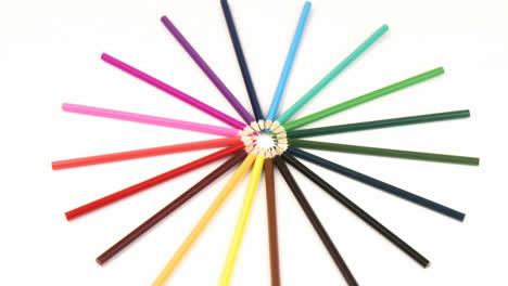 colour pencils arranged in a circle turning against white