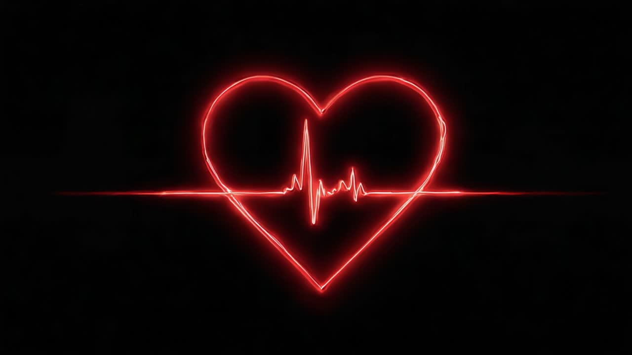 A Pulsating Heartbeat Visualized in Neon Red Against a Dark Background, Representing Love, Vitality, and the Rhythm of Life in Abstract Form
